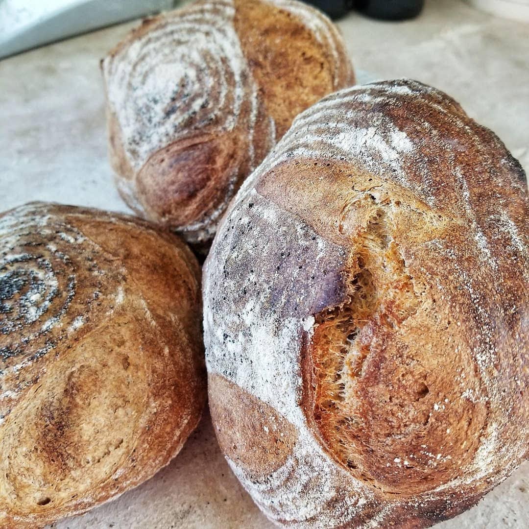 Three loaves of sourdough bread