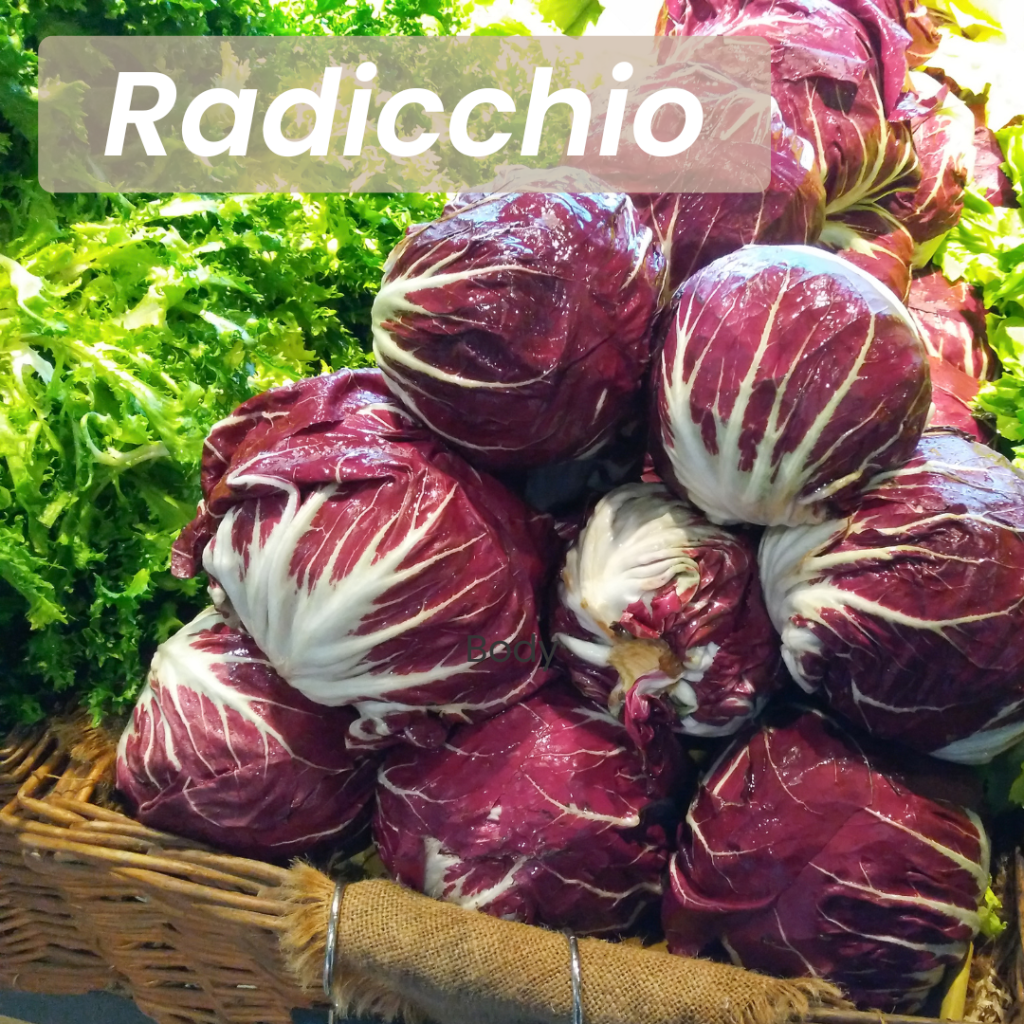 Radicchio pile in basket with greens